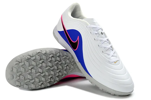 Nike Branco Azul Low-Cut Sintético Superior Ribbed Forefoot Overlay Turf Sapatos de Futebol para Gramado 13