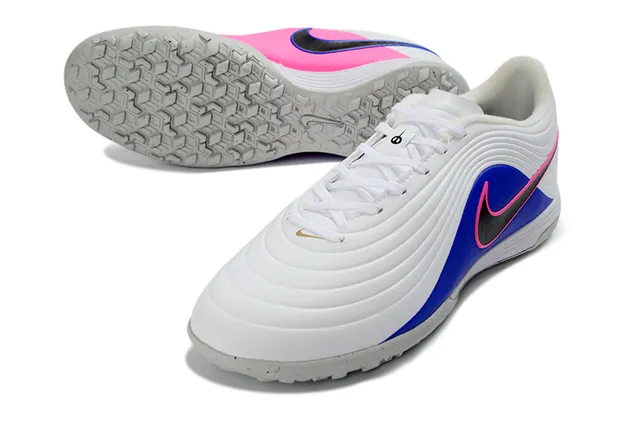 Nike Branco Azul Low-Cut Sintético Superior Ribbed Forefoot Overlay Turf Sapatos de Futebol para Gramado 14
