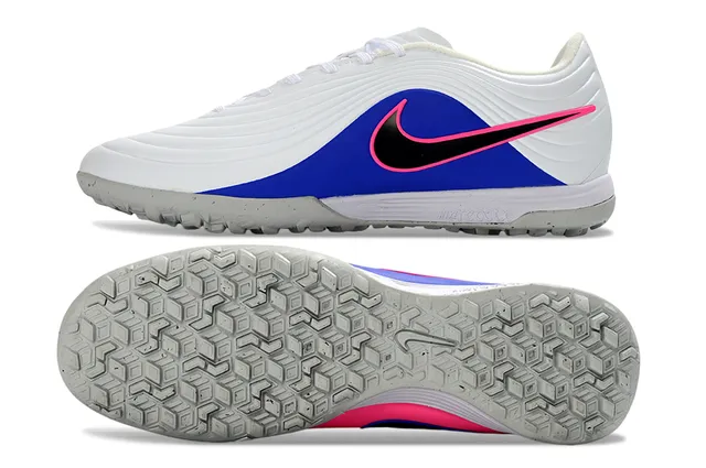 Nike Branco Azul Low-Cut Sintético Superior Ribbed Forefoot Overlay Turf Sapatos de Futebol para Gramado 16