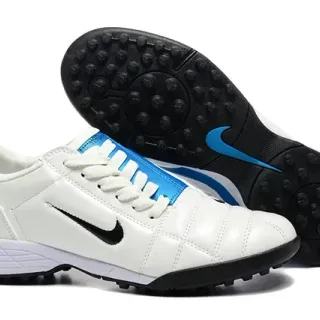 Nike White Blue Quilted Leather Upper Low-Cut Collar Artificial-Grass Soccer Shoes