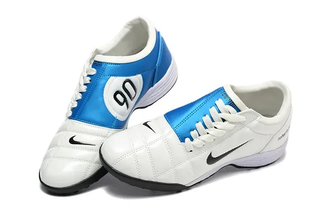 Nike White Blue Quilted Leather Upper Low-Cut Collar Artificial-Grass Soccer Shoes 2