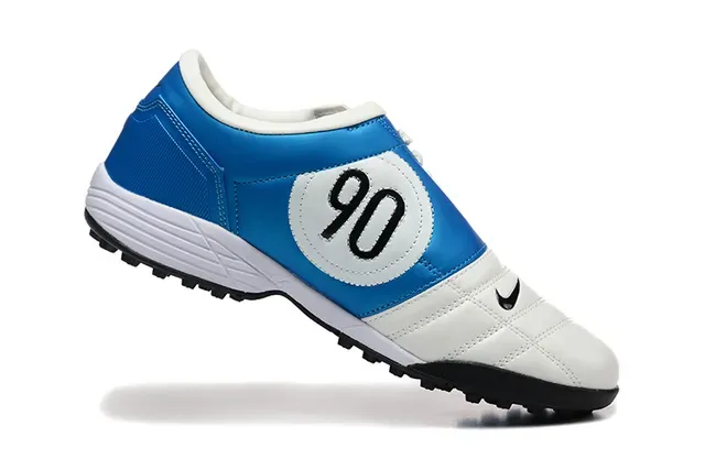 Nike White Blue Quilted Leather Upper Low-Cut Collar Artificial-Grass Soccer Shoes 4