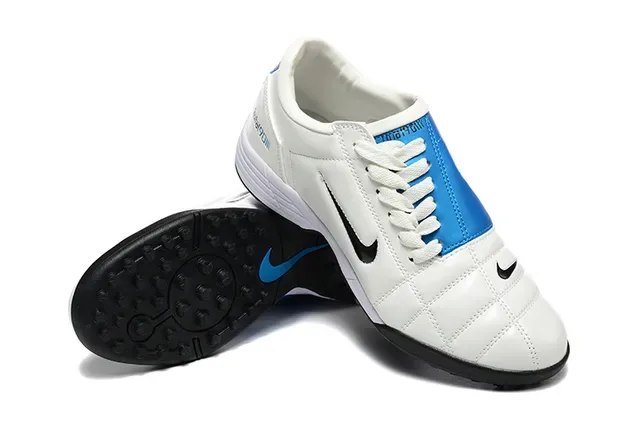 Nike White Blue Quilted Leather Upper Low-Cut Collar Artificial-Grass Soccer Shoes 6