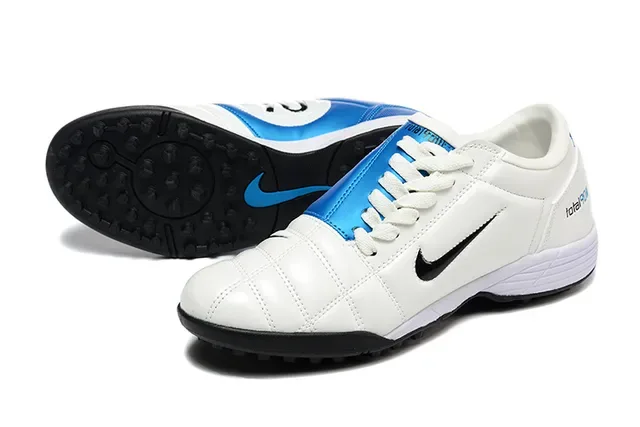 Nike White Blue Quilted Leather Upper Low-Cut Collar Artificial-Grass Soccer Shoes 7