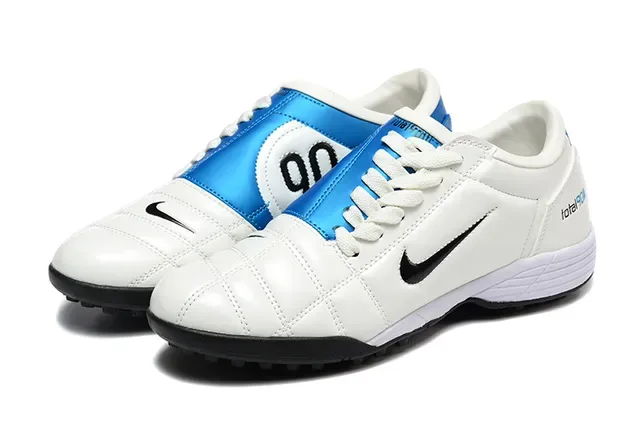 Nike White Blue Quilted Leather Upper Low-Cut Collar Artificial-Grass Soccer Shoes 8