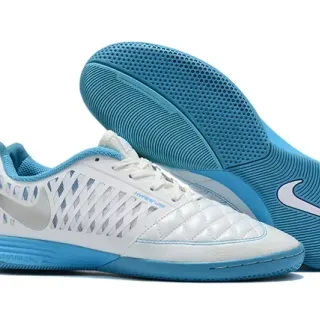 Nike White Blue Quilted Toe Cap Perforated Synthetic Cage Indoor Soccer Shoes