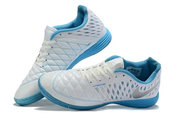 Nike White Blue Quilted Toe Cap Perforated Synthetic Cage Indoor Soccer Shoes 4