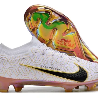 Nike White Gold Flyknit Upper Geometric Print Firm-Ground Soccer Shoes
