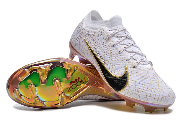 Nike White Gold Flyknit Upper Geometric Print Firm-Ground Soccer Shoes 2