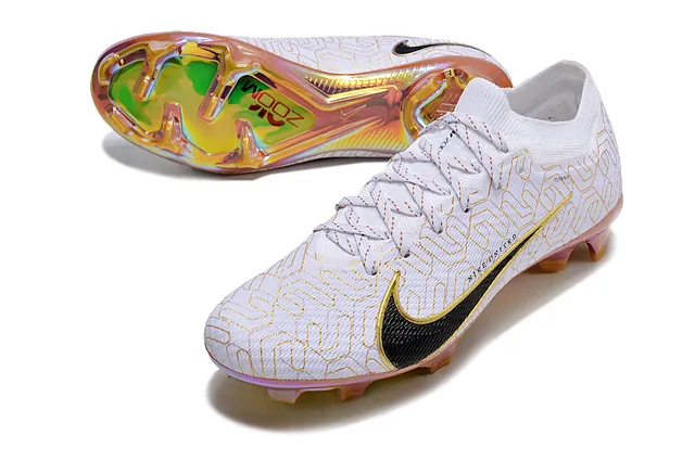 Nike White Gold Flyknit Upper Geometric Print Firm-Ground Soccer Shoes 3