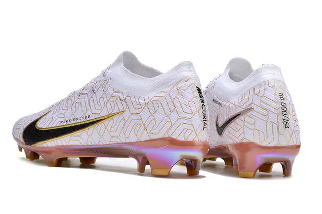 Nike White Gold Flyknit Upper Geometric Print Firm-Ground Soccer Shoes 4