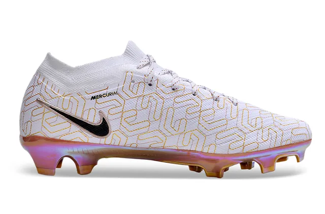 Nike White Gold Flyknit Upper Geometric Print Firm-Ground Soccer Shoes 5