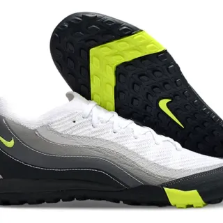 Nike White Gray Knit Upper Synthetic Overlay Panels Turf Soccer Shoes