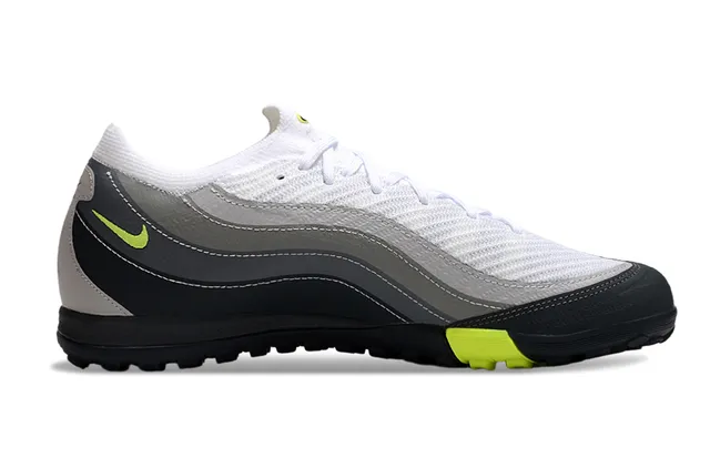 Nike Chaussures de football turf avec tige tricotée blanc et gris, panneaux de superposition synthétique 5