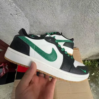 Nike White Green Low-Top Leather And Textured Synthetic Upper Lifestyle Sneakers