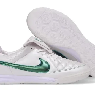 Nike White Green Quilted Synthetic Upper Metallic Swoosh Indoor Soccer Shoes