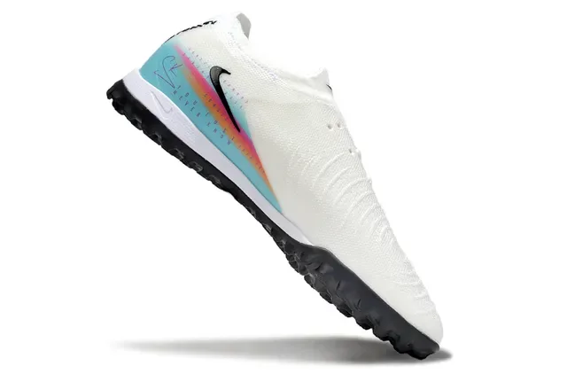 Nike White Multicolor Knit Upper Faceted Black Swoosh Overlay Turf Soccer Shoes 2