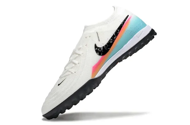 Nike White Multicolor Knit Upper Faceted Black Swoosh Overlay Turf Soccer Shoes 3