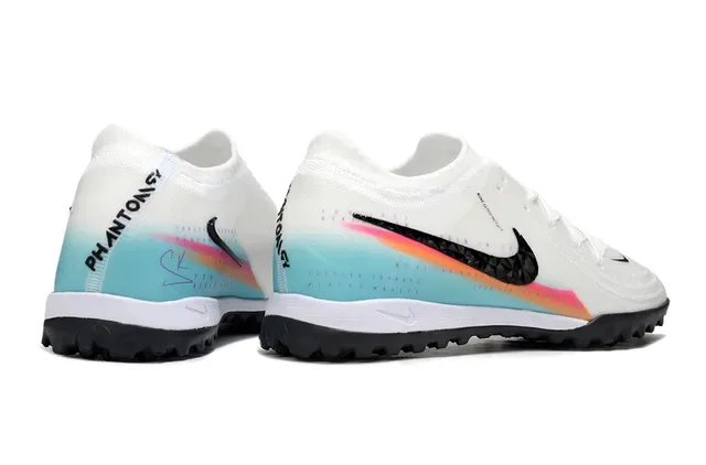 Nike White Multicolor Knit Upper Faceted Black Swoosh Overlay Turf Soccer Shoes 5