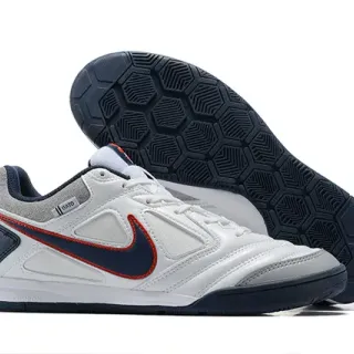 Nike White Navy Low-Top Synthetic Leather Upper Indoor Soccer Shoes