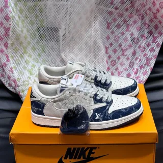 Nike x Louis Vuitton Dunk Low White and Navy Monogram Lifestyle Sneakers