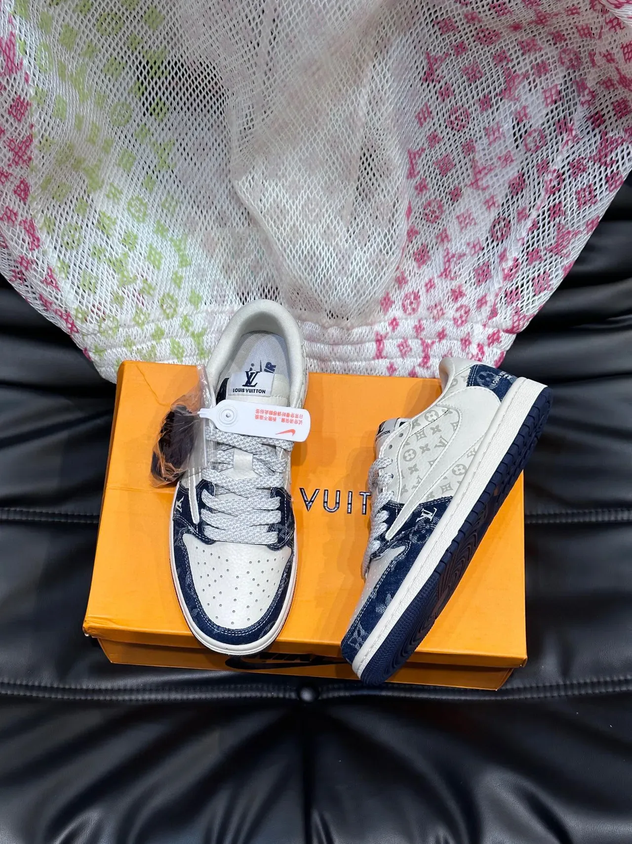 Nike x Louis Vuitton Dunk Low White and Navy Monogram Lifestyle Sneakers 3