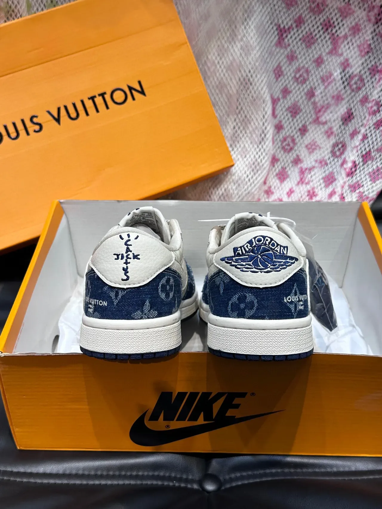 Nike x Louis Vuitton Dunk Low White and Navy Monogram Lifestyle Sneakers 8