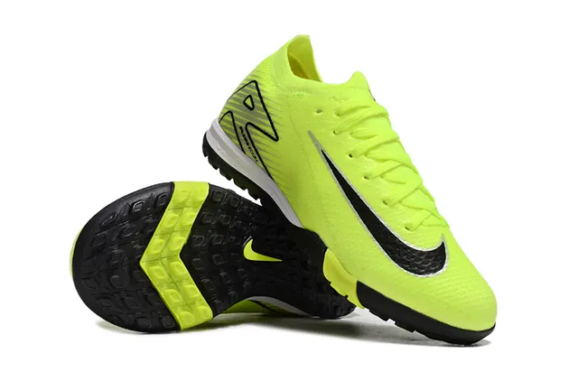 Nike Amarelo Preto Neon Knit Upper Swoosh Overlay Sapatos de Futebol Indoor 2