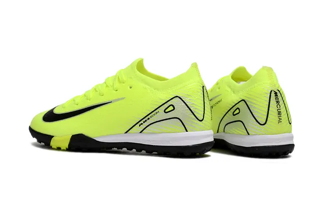 Nike Amarelo Preto Neon Knit Upper Swoosh Overlay Sapatos de Futebol Indoor 4
