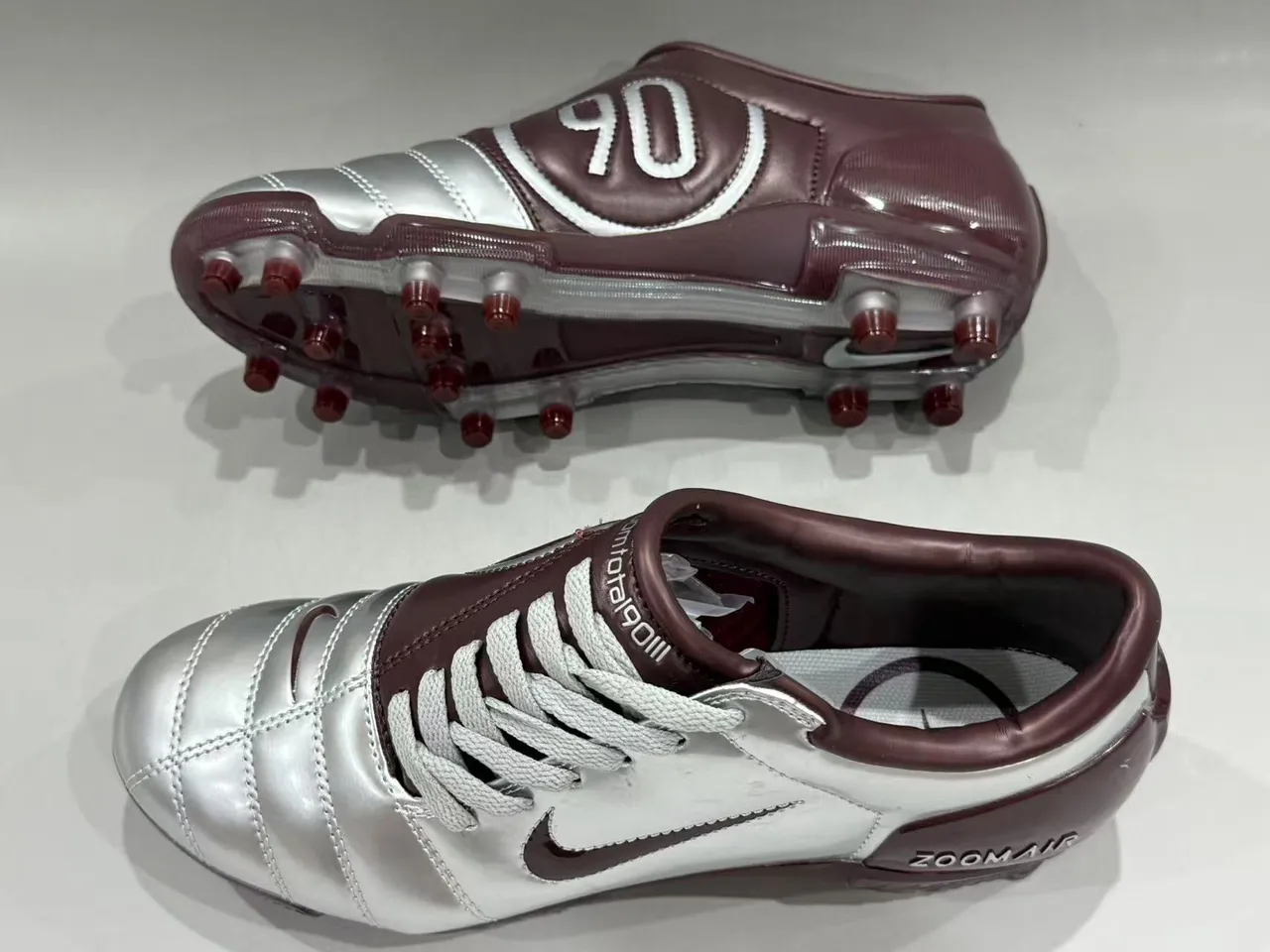 Nike Zoom Air মেটালিক সিলভার এবং বারগান্ডি Firm-Ground ফুটবল জুতো 6