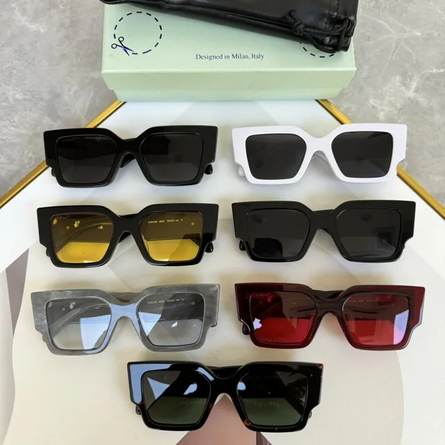 Off-White কোণাকার জ্যামিতিক কালো ফ্রেম হলুদ লেন্স সানগ্লাসেস 3