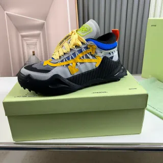 Off-White حذاء رياضي سميك رمادي أصفر صناعي شيك نقش السهم التداخل