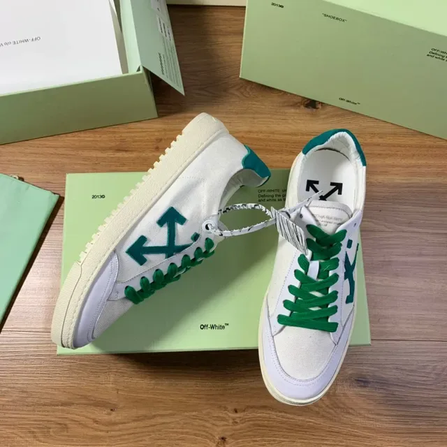 Off-White Vert Toile Tige Flèche Diagonale Logo Lifestyle Sneakers 2