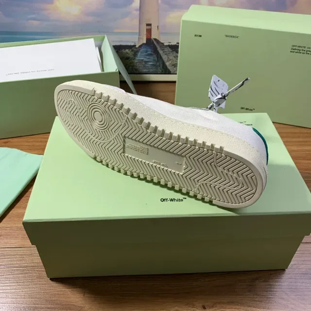 Off-White Vert Toile Tige Flèche Diagonale Logo Lifestyle Sneakers 3
