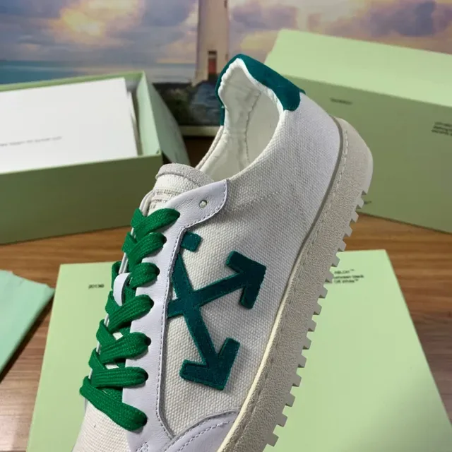 Off-White Vert Toile Tige Flèche Diagonale Logo Lifestyle Sneakers 4