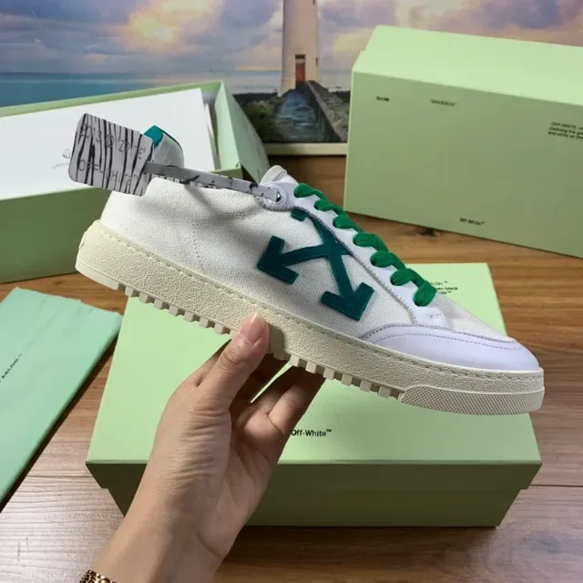 Off-White Vert Toile Tige Flèche Diagonale Logo Lifestyle Sneakers 5
