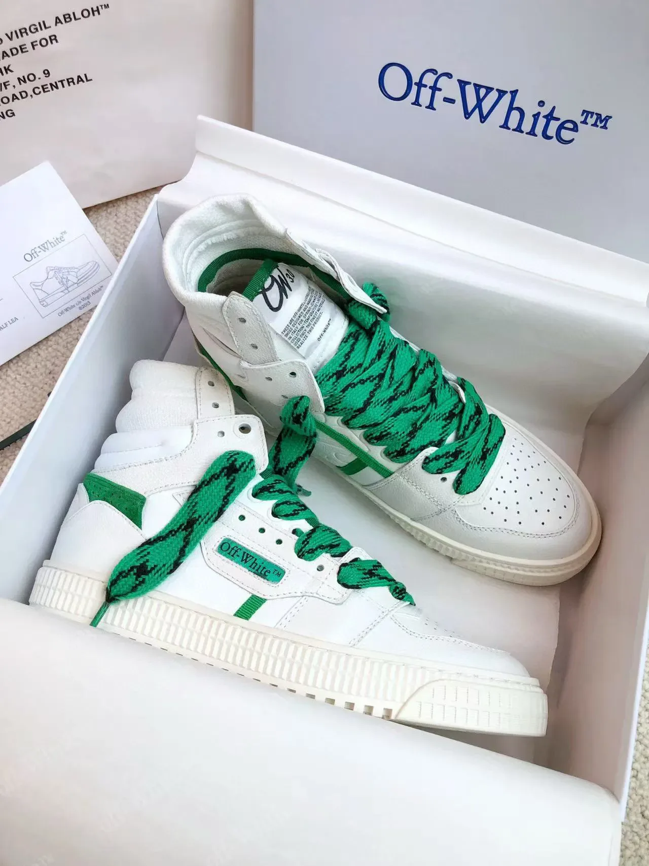 Off-White New Low Vulcanized White Green Lifestyle Sneakers 7