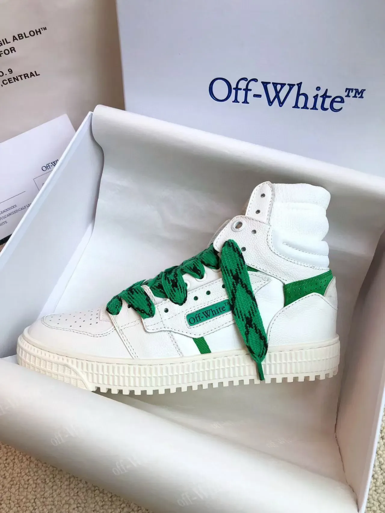 Off-White New Low Vulcanized White Green Lifestyle Sneakers 8