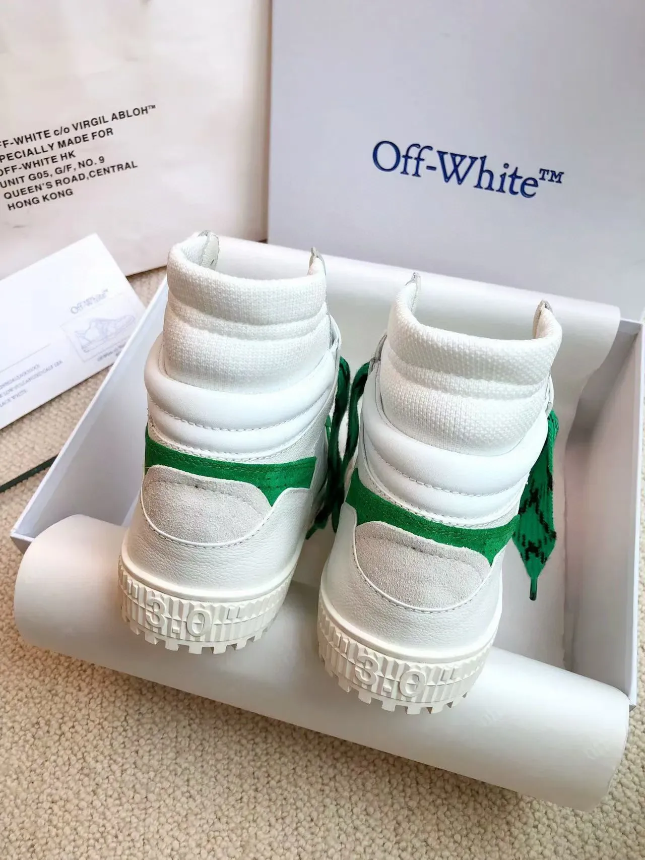 Off-White New Low Vulcanized White Green Lifestyle Sneakers 9