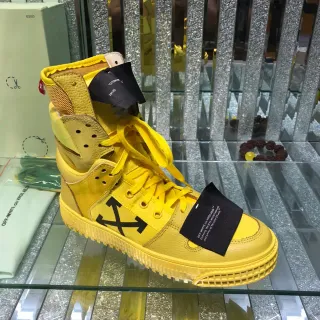 Off-White أحذية رياضية أسلوب الحياة أصفر أسود عالية الارتفاع بطبقات جلد وشبكة