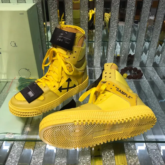 Off-White أحذية رياضية أسلوب الحياة أصفر أسود عالية الارتفاع بطبقات جلد وشبكة 2