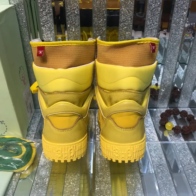 Off-White أحذية رياضية أسلوب الحياة أصفر أسود عالية الارتفاع بطبقات جلد وشبكة 3