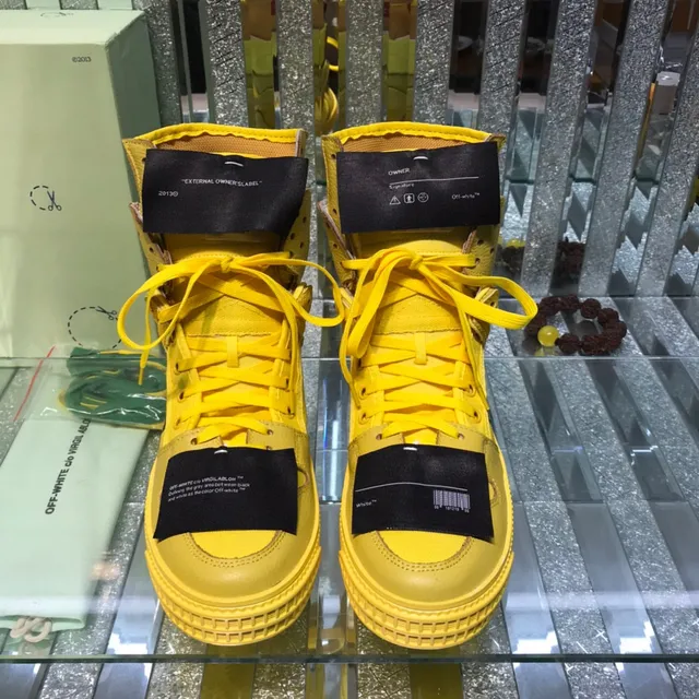 Off-White أحذية رياضية أسلوب الحياة أصفر أسود عالية الارتفاع بطبقات جلد وشبكة 5