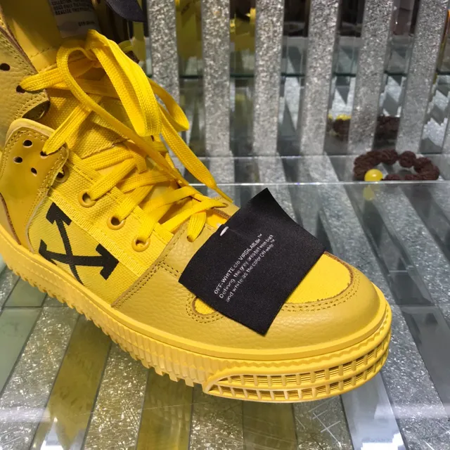 Off-White أحذية رياضية أسلوب الحياة أصفر أسود عالية الارتفاع بطبقات جلد وشبكة 7