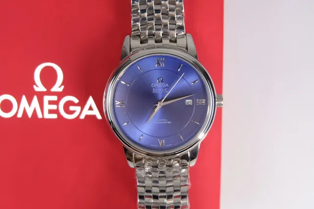 Omega De Ville Blue Sunburst Dial Mechanical Watch 4