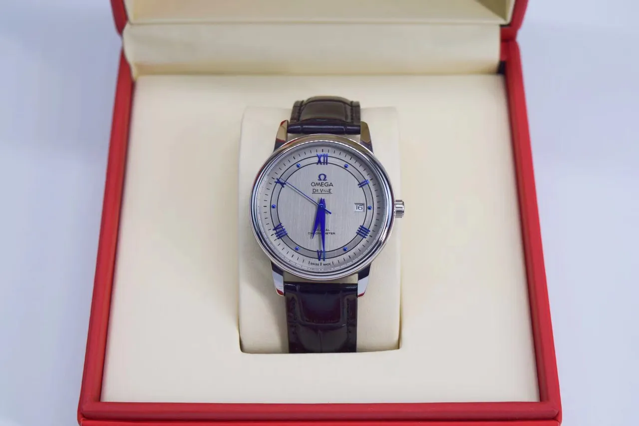 Omega De Ville Silver Dial Blue Hands Black Leather Mechanical Watch 2