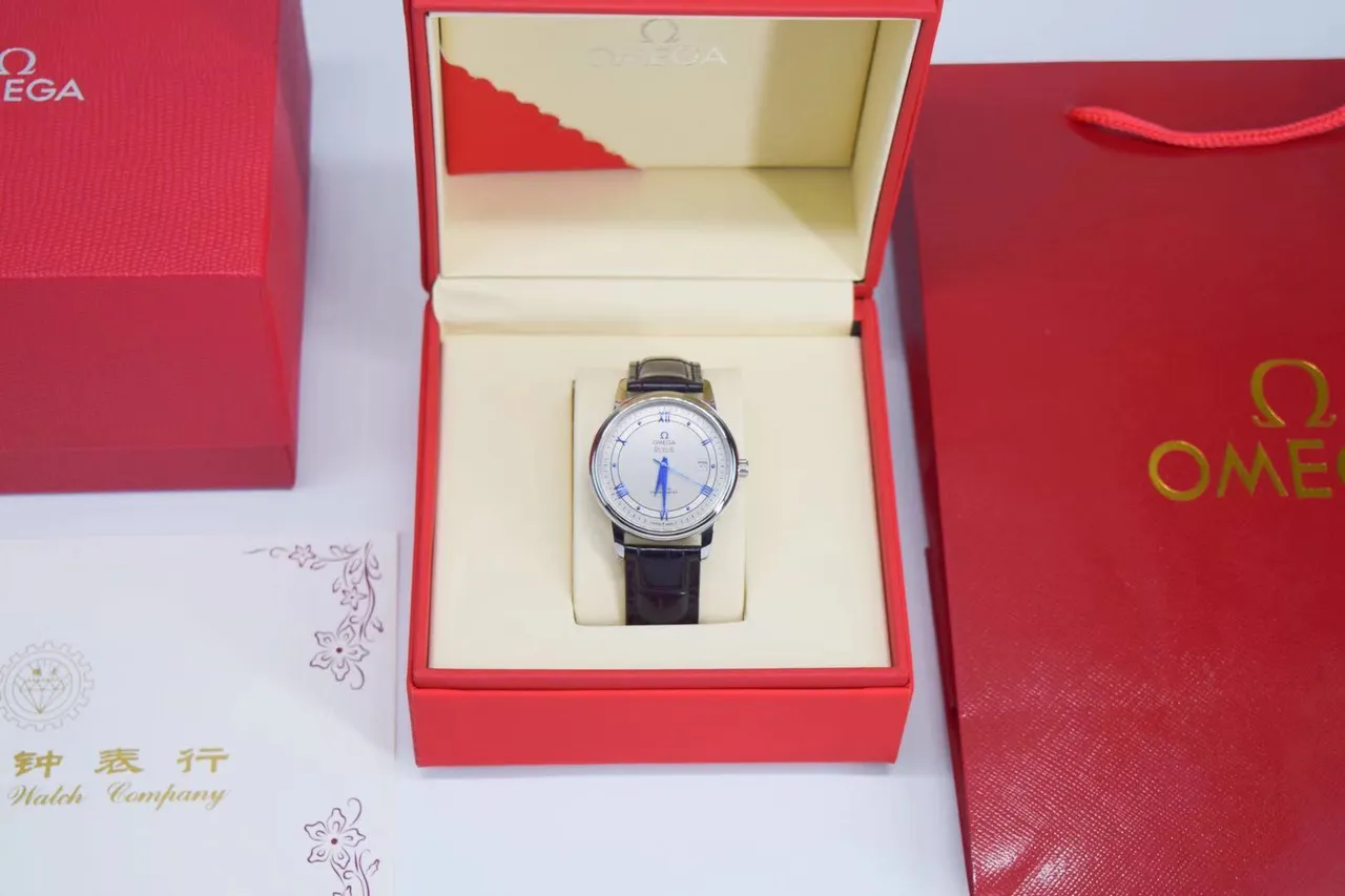 Omega De Ville Silver Dial Blue Hands Black Leather Mechanical Watch 5