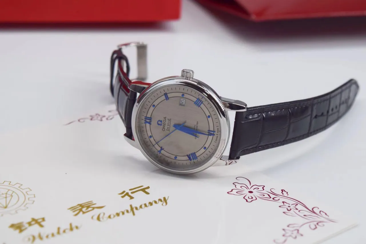 Omega De Ville Silver Dial Blue Hands Black Leather Mechanical Watch 13