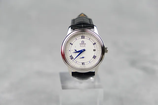 Omega De Ville Silver Dial Blue Hands Black Leather Strap Mechanical Watch 2