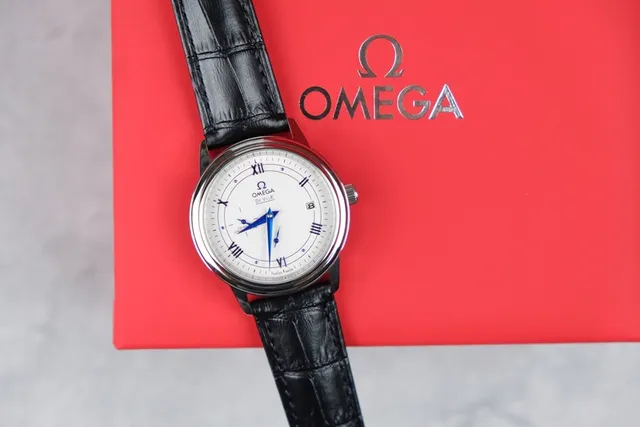 Omega De Ville Silver Dial Blue Hands Black Leather Strap Mechanical Watch 3